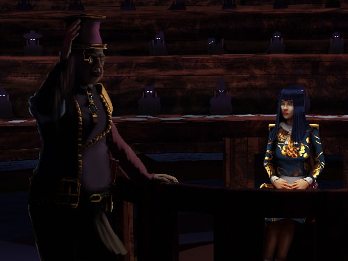 lord eirah shows off to the engineer lords with faraine sitting in the stand